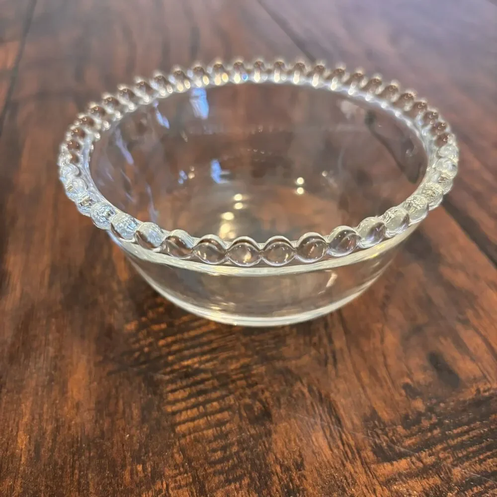 Small Clear Glass Bowl with Decorative Beaded Bubble Edge Trinket Jewelry Dish